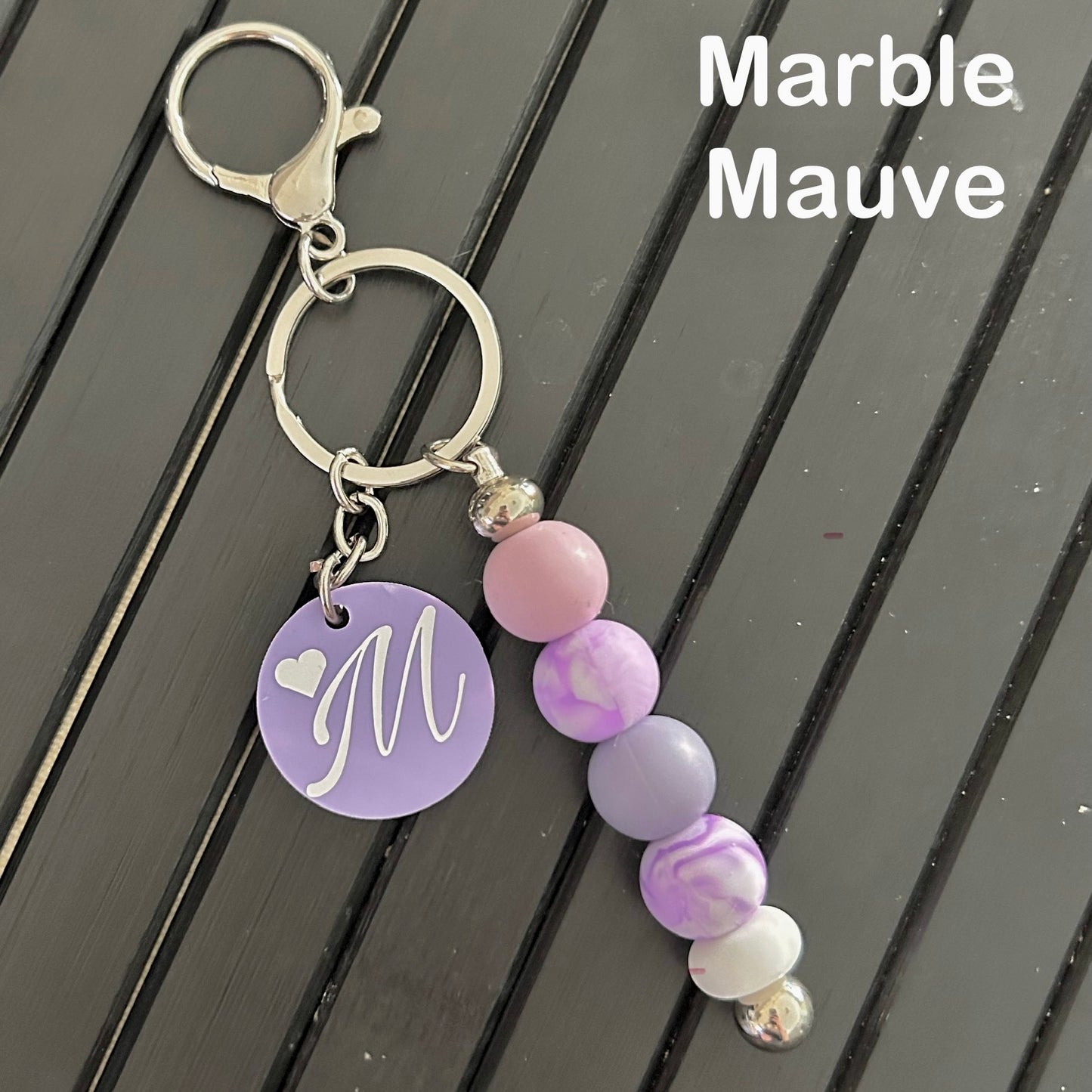 Personalised Initial Patterned Coloured Bead Keyring