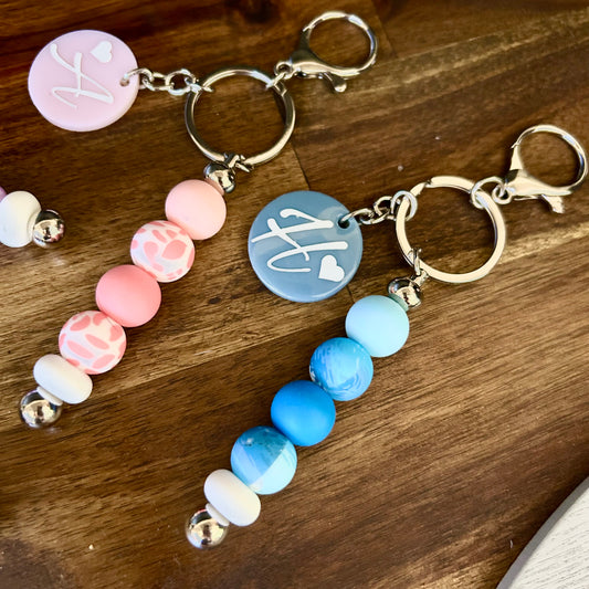 Personalised Initial Patterned Coloured Bead Keyring