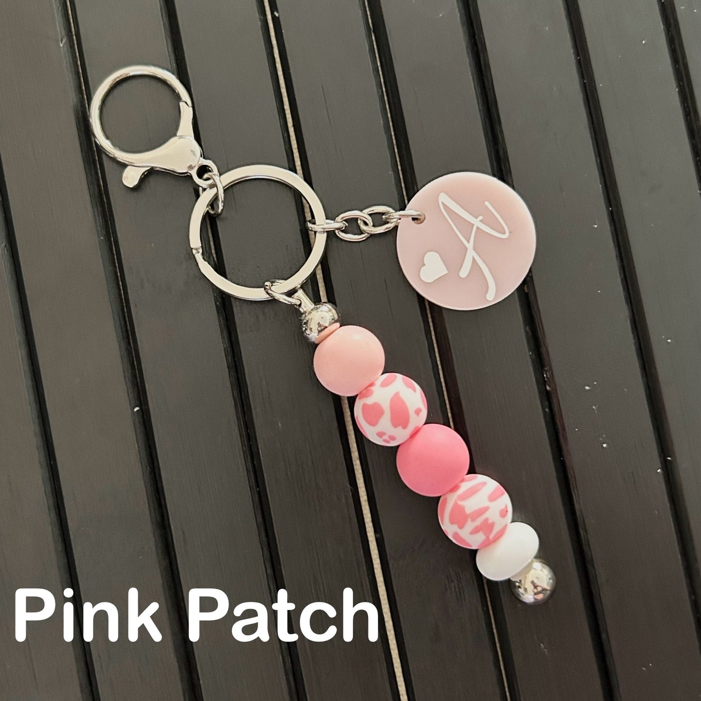 Personalised Initial Patterned Coloured Bead Keyring