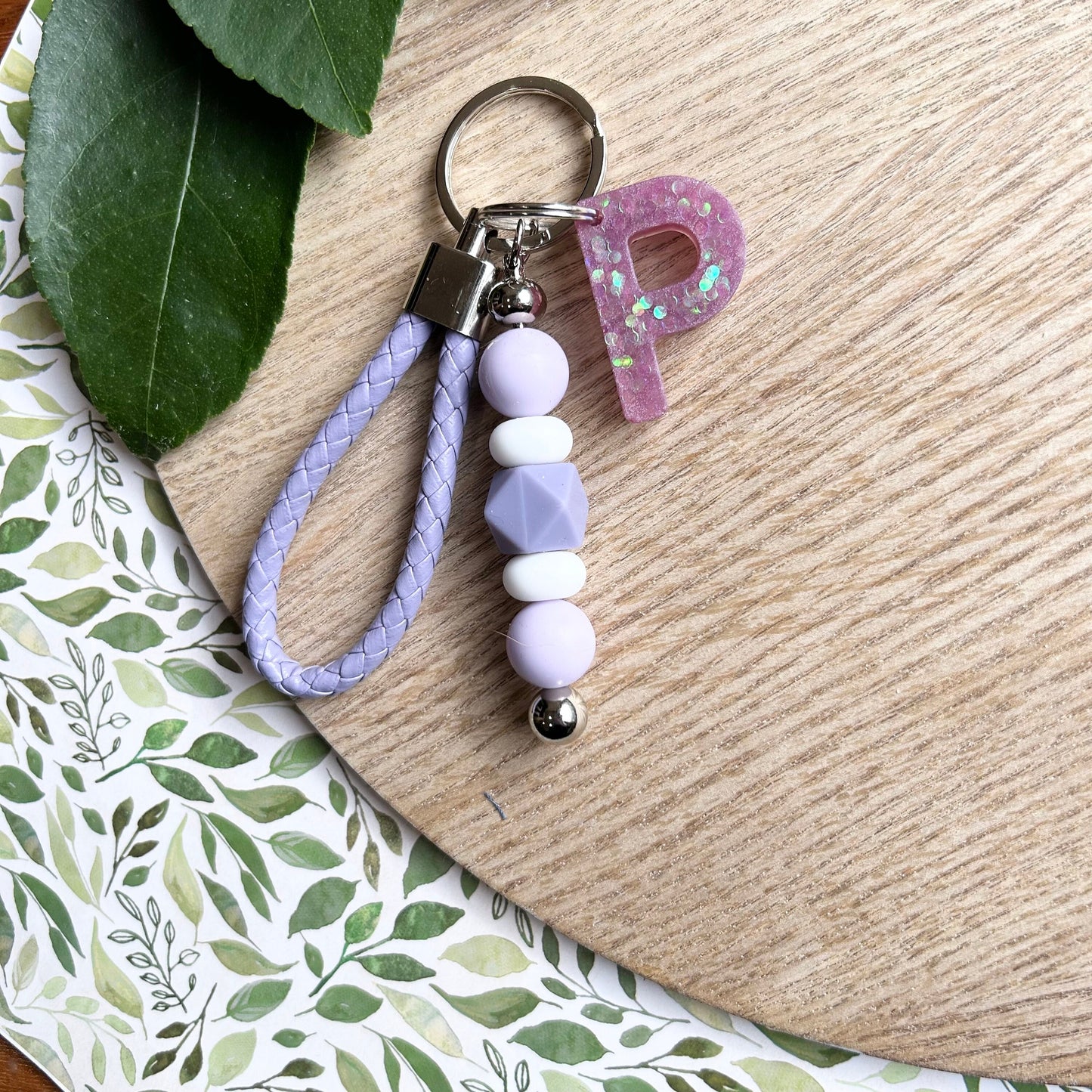 Coloured Beaded Keyring with Letter Charm