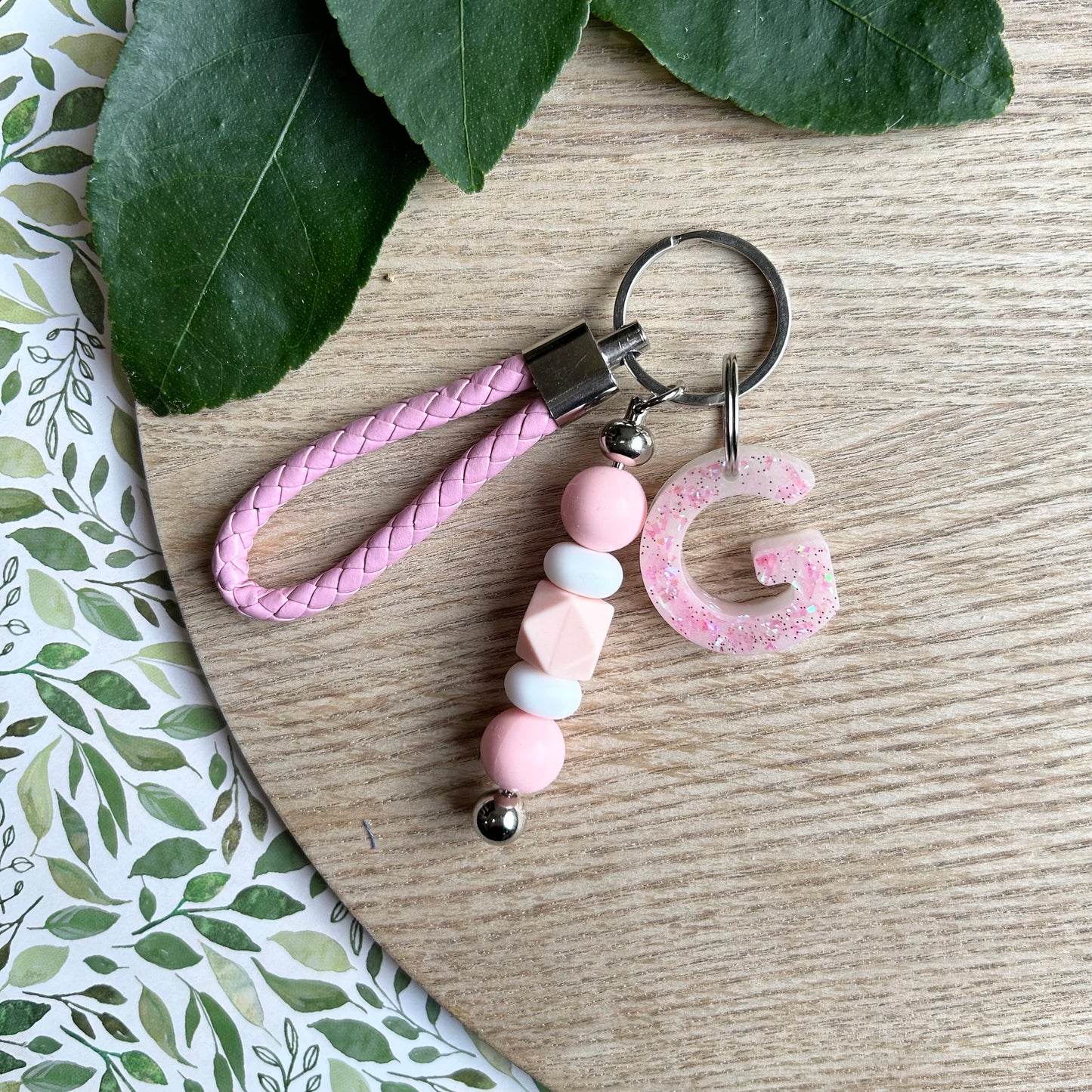 Coloured Beaded Keyring with Letter Charm