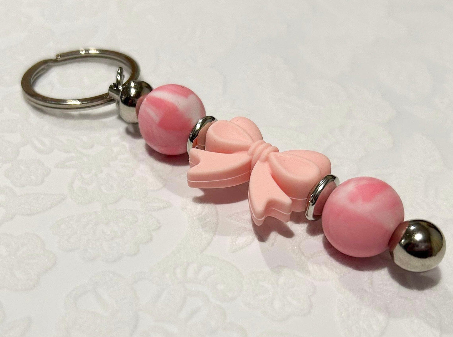 Pink Bow Bead Keyring with Foil Initial