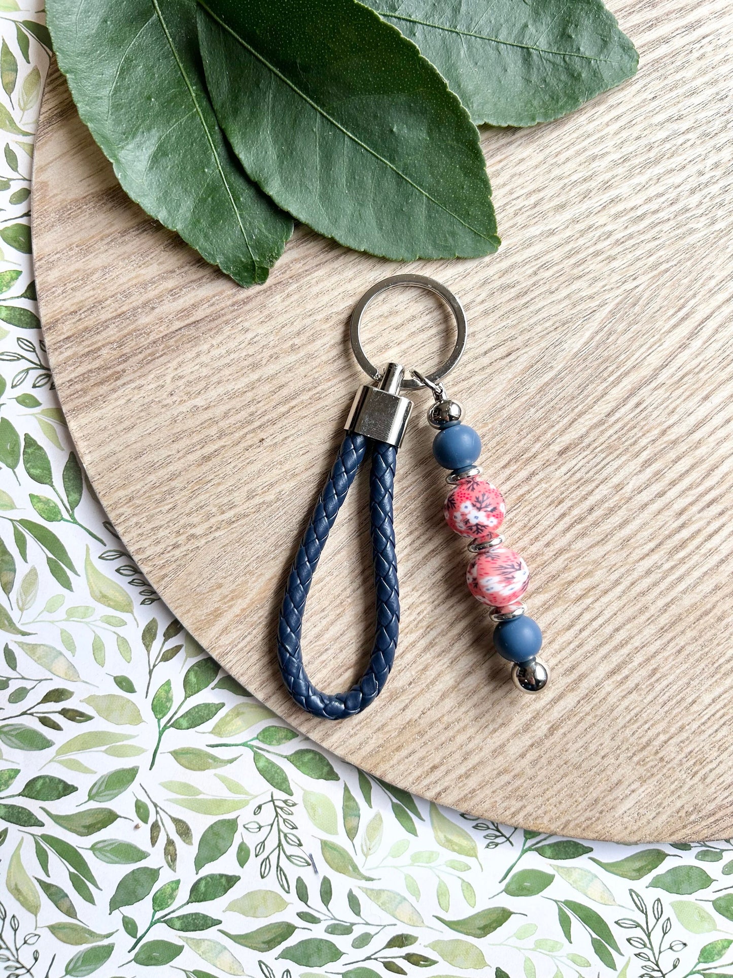 Floral Bead Keyring with Foil Initial