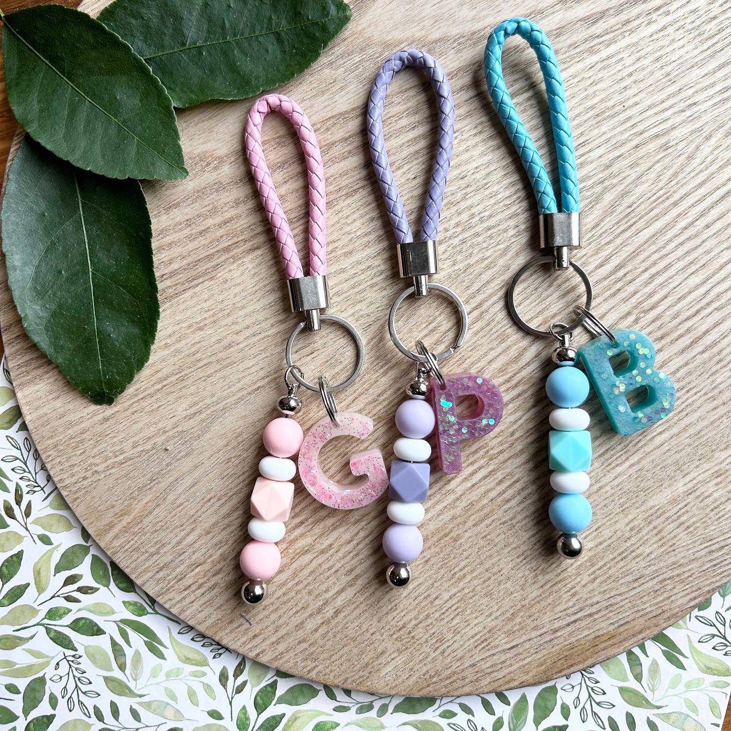 Coloured Beaded Keyring with Letter Charm