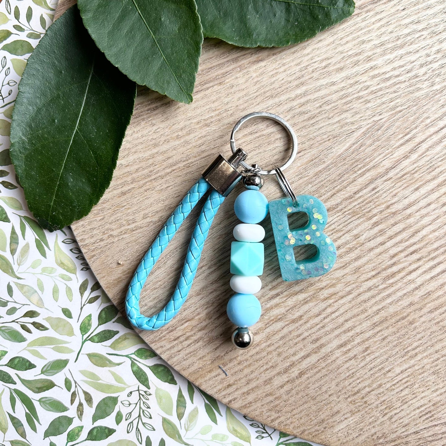 Coloured Beaded Keyring with Letter Charm