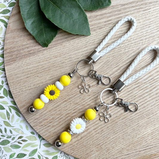 Sunflower Daisy Bead Keyring with Flower Charm