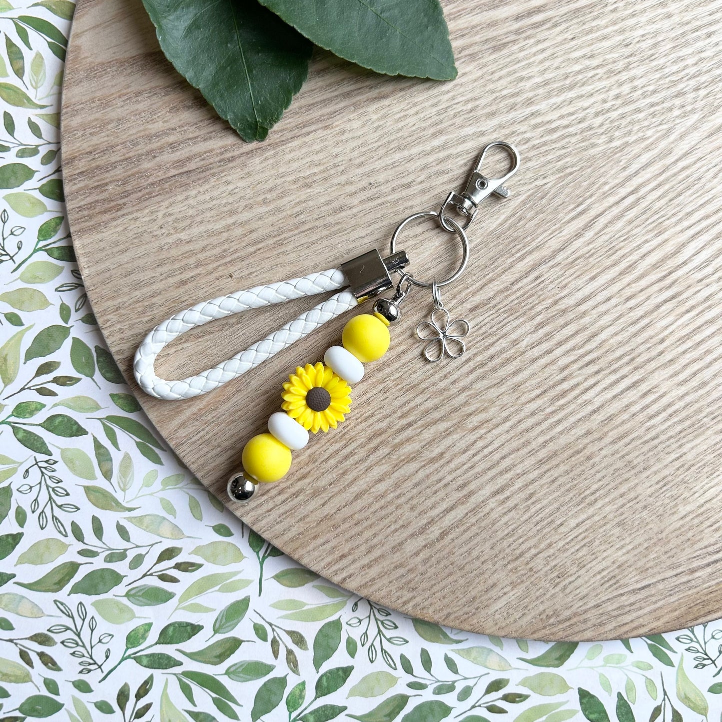 Sunflower Daisy Bead Keyring with Flower Charm