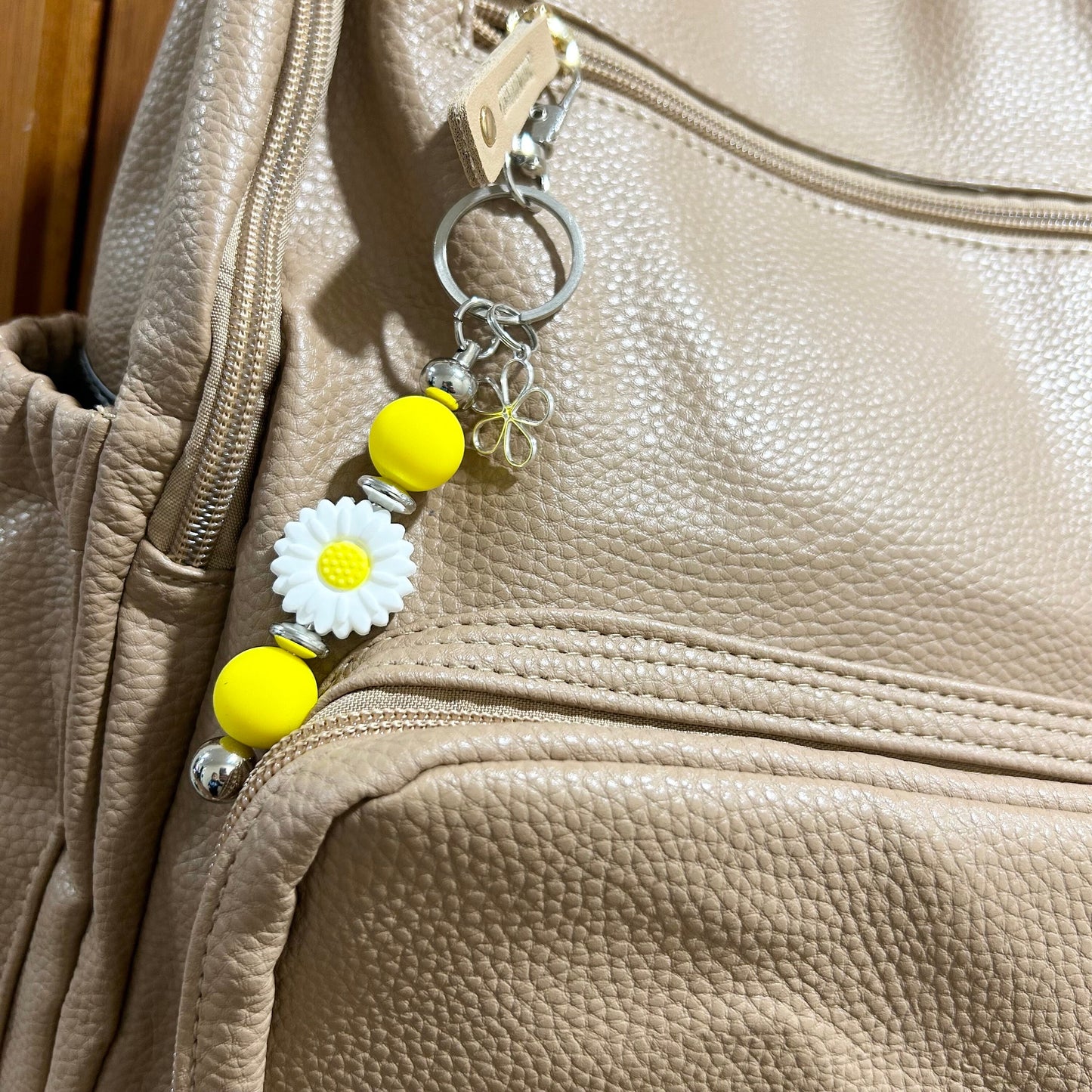 Sunflower Daisy Bead Keyring with Flower Charm