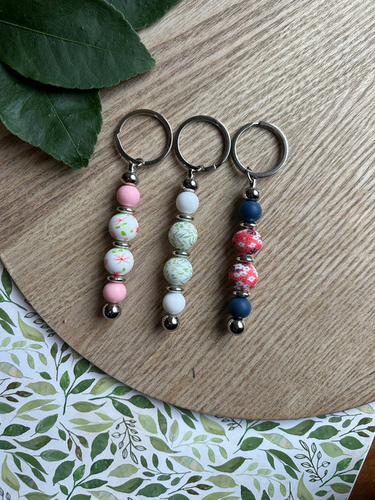 Floral Bead Keyring with Foil Initial