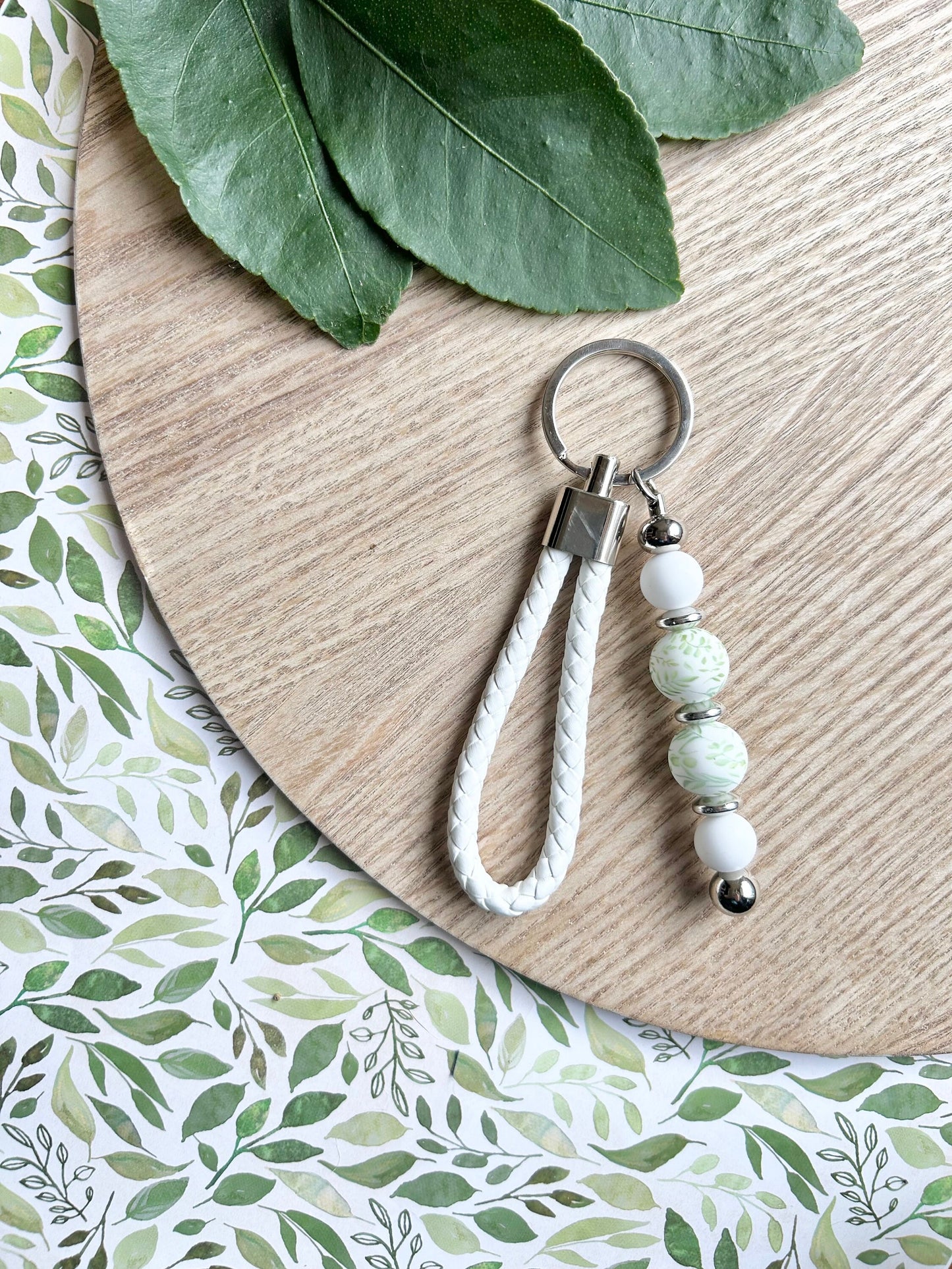 Floral Bead Keyring with Foil Initial