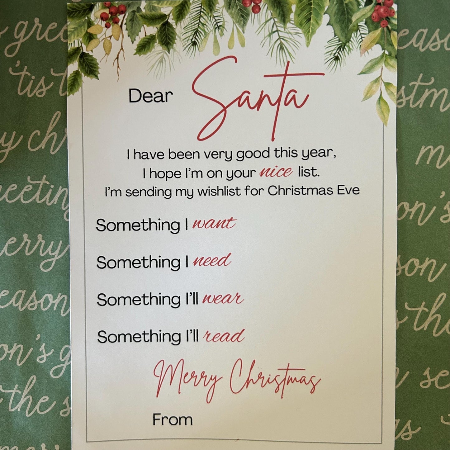 Christmas Wishlist Letter to Santa Writing Set